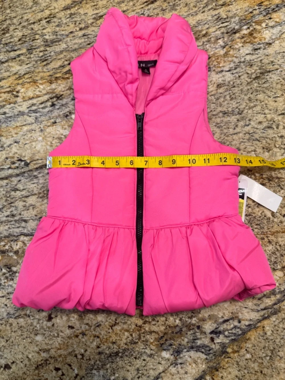 I.N. Girl Pink Quilted Collared Puffer Vest Ruffle Hem Girl’s Size Small (7-8)